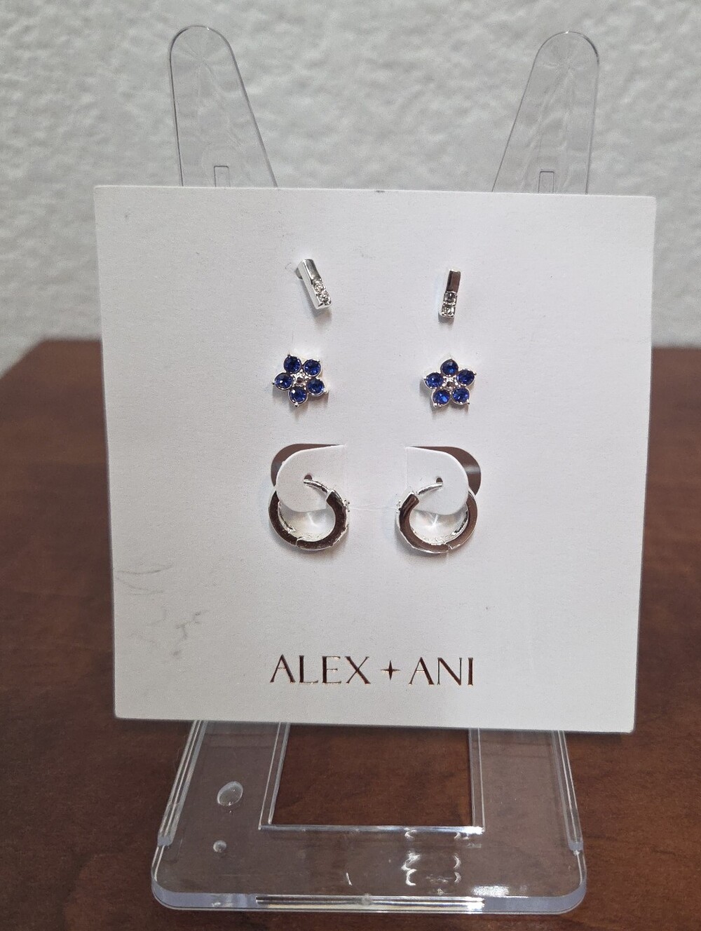 Alex and Ani Silver Earrings Set with Blue Floral Studs Nwt